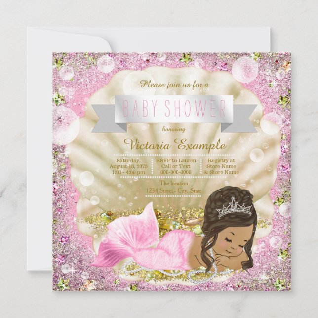 Invitation Baby Shower Ethnique Sirène Perle Rose (Devant)