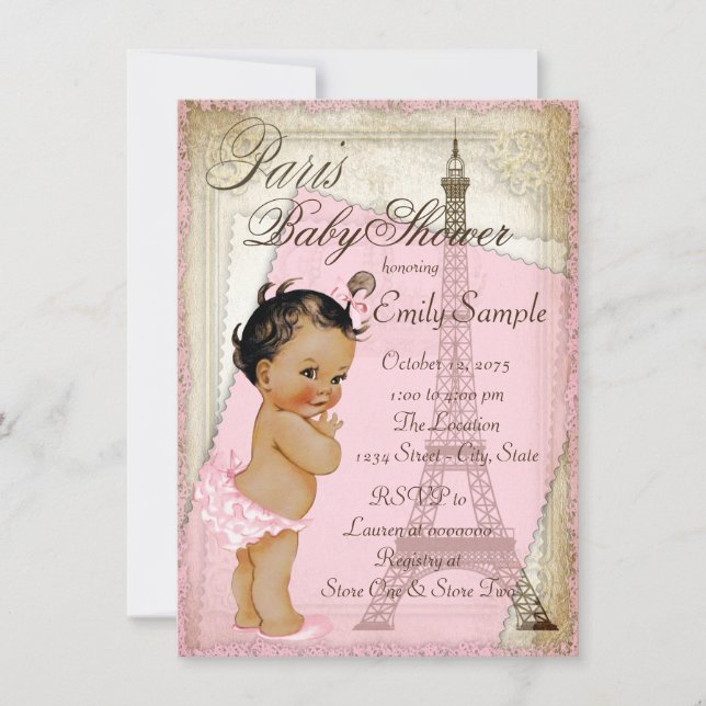 Invitation Baby shower Ethnique Vintage Paris (Devant)
