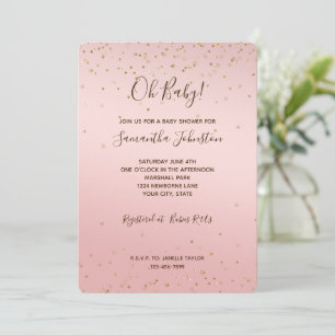 Invitation Baby shower étincelant Confetti en or rose