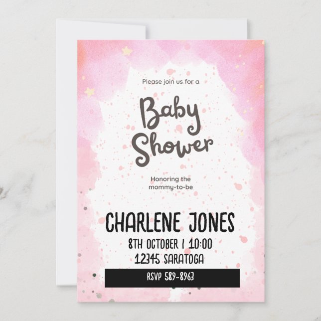 Invitation Baby shower étoiles et nuages roses (Devant)