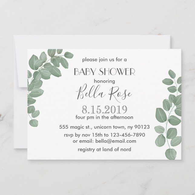 Invitation Baby shower Eucalyptus (Devant)