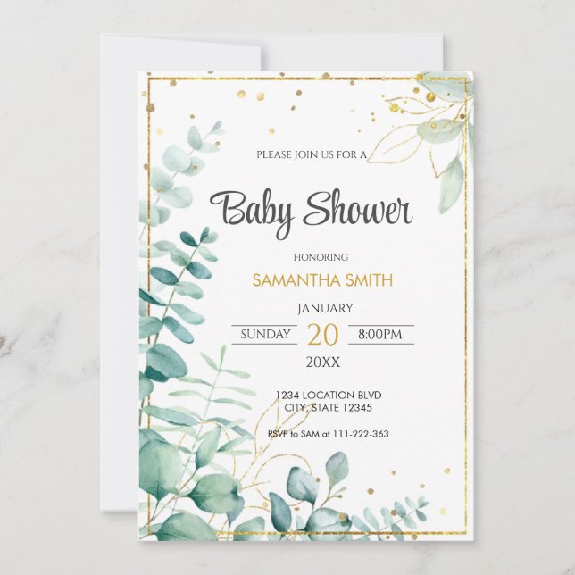 Invitation Baby shower Eucalyptus (Devant)