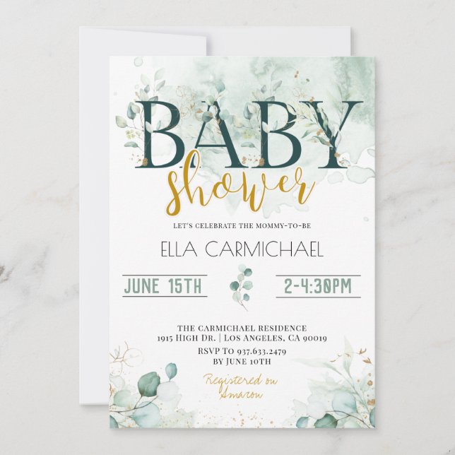 Invitation Baby shower Eucalyptus (Devant)