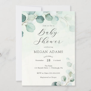 Invitation Baby shower Eucalyptus aquarelle