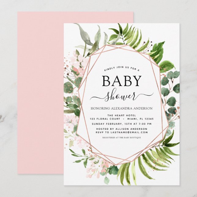 Invitation Baby shower Eucalyptus Botanique Géométrique (Devant / Derrière)