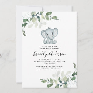 Invitation Baby shower Eucalyptus Eléphant mignon