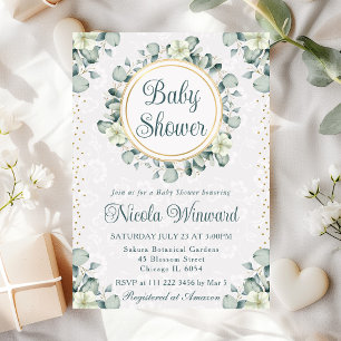 Invitation Baby Shower Eucalyptus en aquarelle