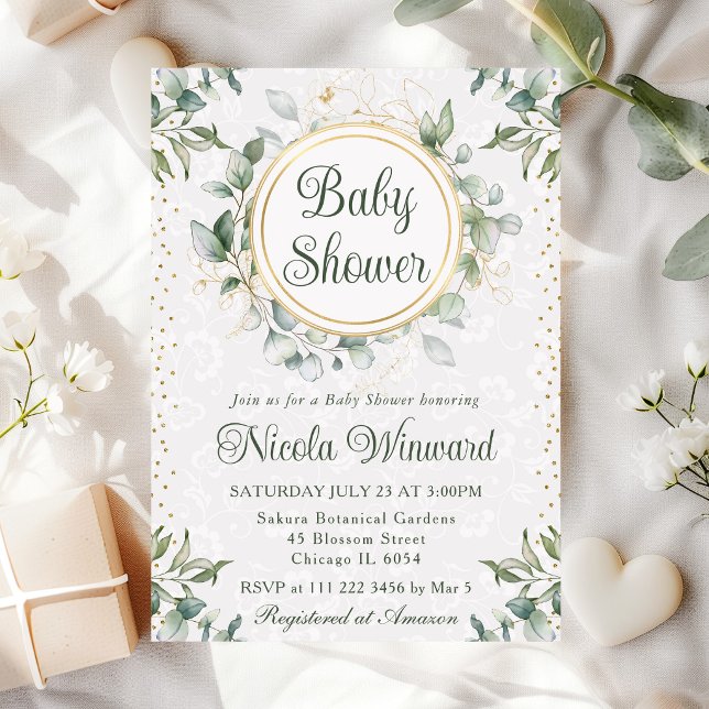 Invitation Baby Shower Eucalyptus en aquarelle (Créateur téléchargé)
