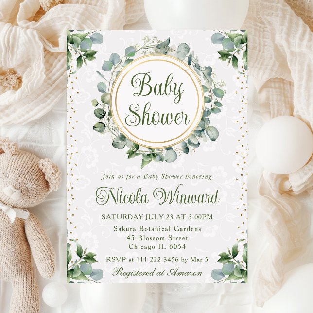 Invitation Baby Shower Eucalyptus en aquarelle (Créateur téléchargé)