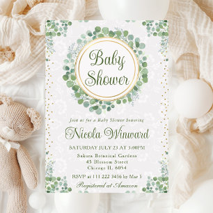 Invitation Baby Shower Eucalyptus en aquarelle