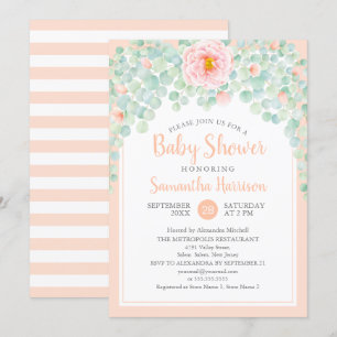 Invitation Baby shower Eucalyptus Feuillage Floral Peach Sage