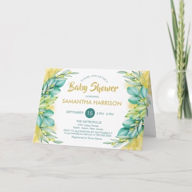 Invitation Baby shower Eucalyptus Feuilles Déchets Raffle 2 e (Devant)