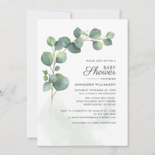 Invitation Baby shower Eucalyptus Foliage Script