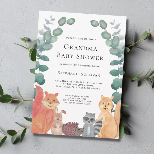 Invitation Baby shower Eucalyptus Grandma Animaux des bois (Créateur téléchargé)