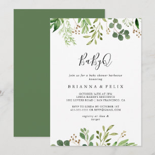Invitation Baby shower Eucalyptus simple BabyQ Barbecue