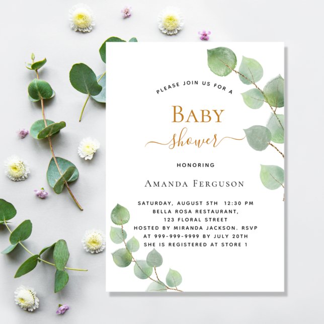 Invitation Baby shower eucalyptus verdure élégante (Créateur téléchargé)