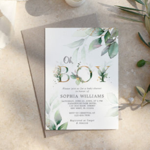 Invitation Baby Shower Eucalyptus Vert et Or