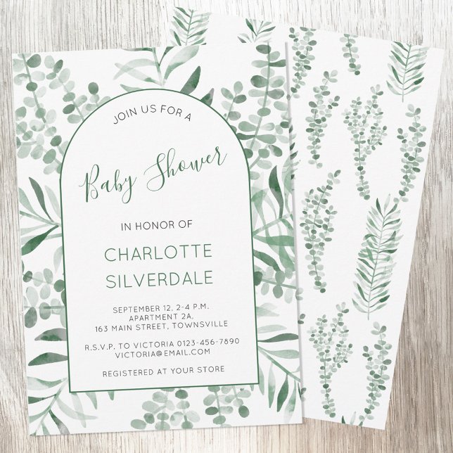 Invitation Baby shower Eucalyptus Watercolor (Eucalyptus greenery watercolor elegant baby shower invitation )