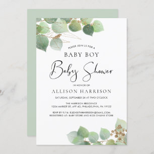 Invitation Baby shower Eucalyptus Watercolor Boy