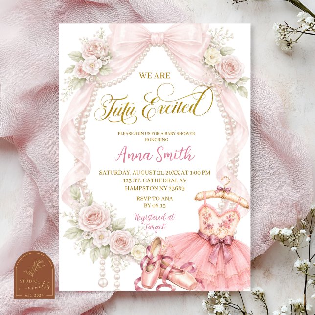 Invitation Baby shower excitée tutu et perle (Créateur téléchargé)