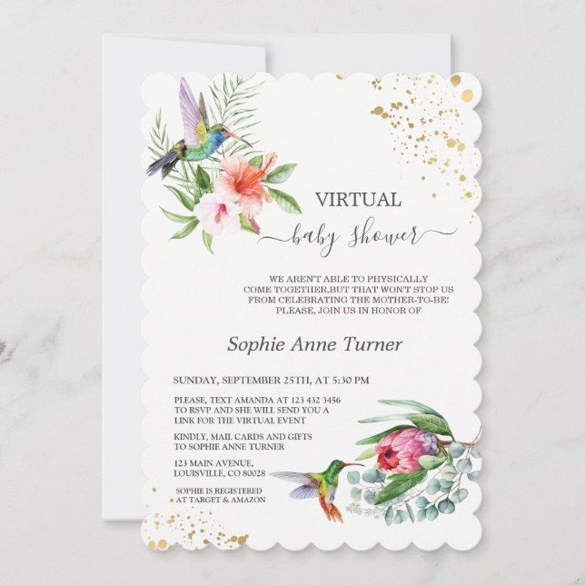 Invitation Baby shower Exotique Floral Hummingbird Virtual (Devant)
