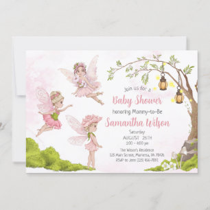 Invitation Baby shower Fairy Rose Floral Douche Fairy
