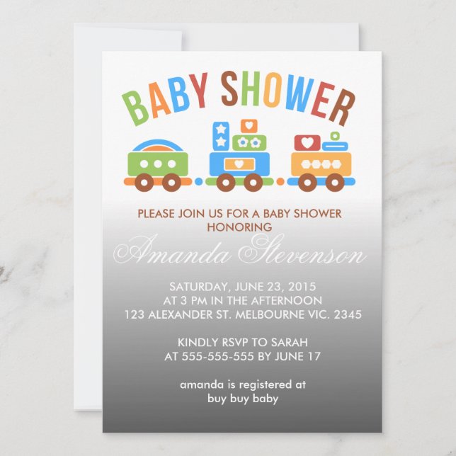 Invitation Baby shower fait sur commande de train de (Devant)