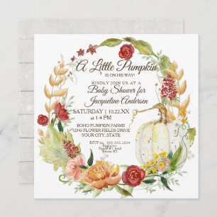 Invitation Baby shower Fall Floral Burgundy White Citrouille