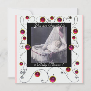 Invitation Baby shower FANCY SWIRLS MONOGRAMME, modèle photo