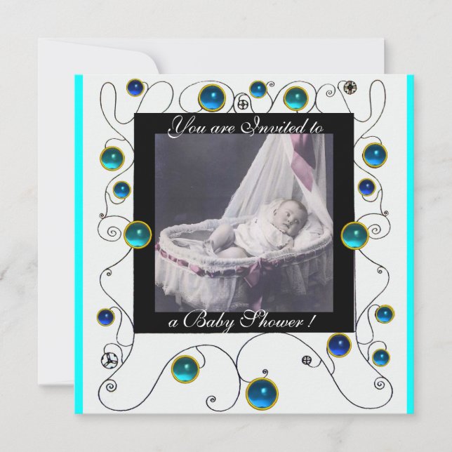 Invitation Baby shower FANCY SWIRLS MONOGRAMME, modèle photo (Devant)