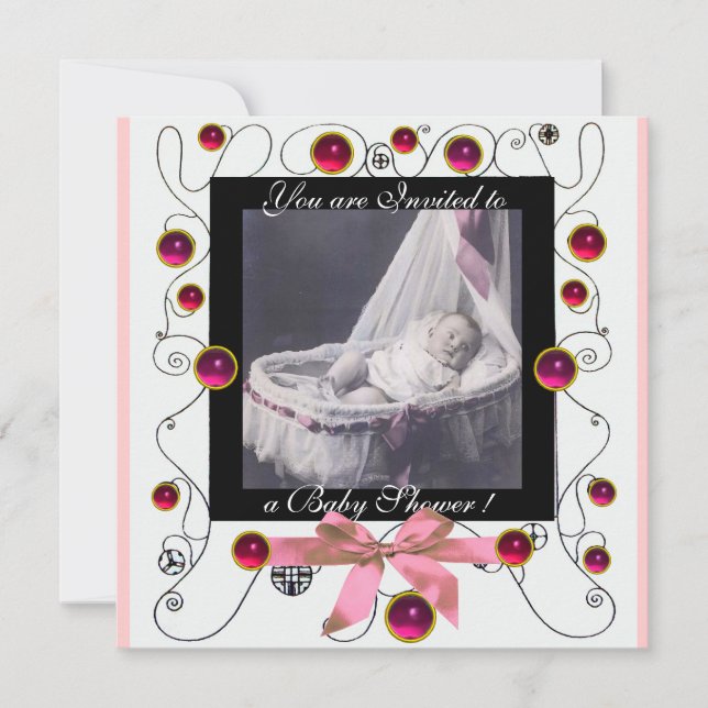 Invitation Baby shower FANCY SWIRLS MONOGRAMME, modèle photo (Devant)