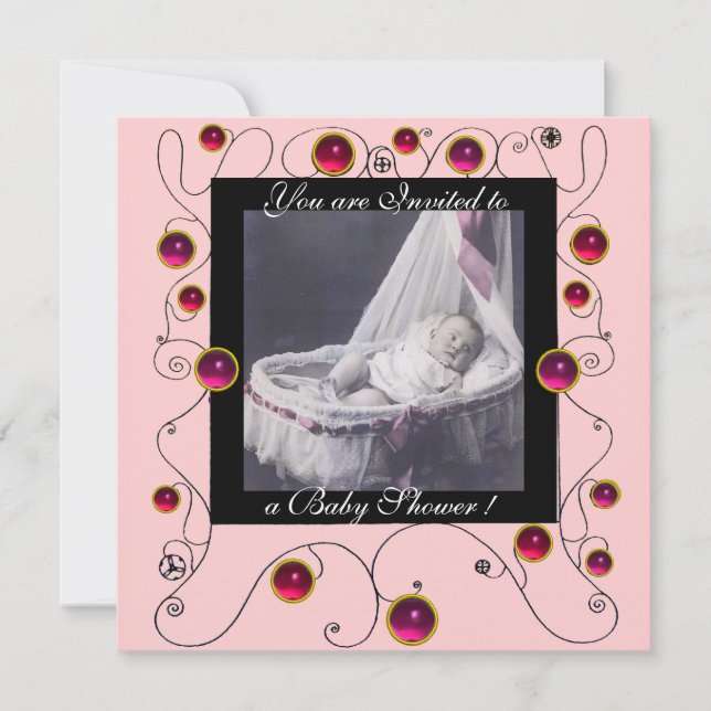 Invitation Baby shower FANCY SWIRLS MONOGRAMME, modèle photo (Devant)