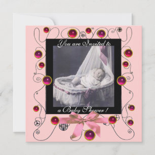 Invitation Baby shower FANCY SWIRLS MONOGRAMME, modèle photo