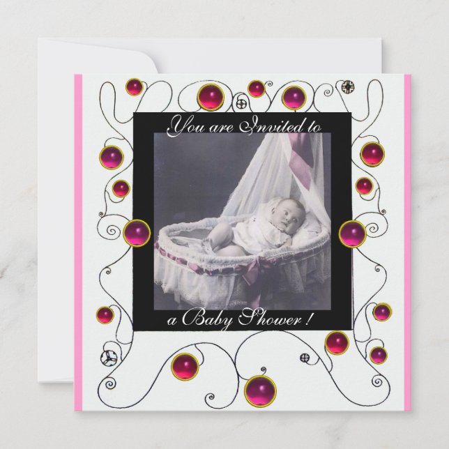 Invitation Baby shower FANCY SWIRLS MONOGRAMME, modèle photo (Devant)