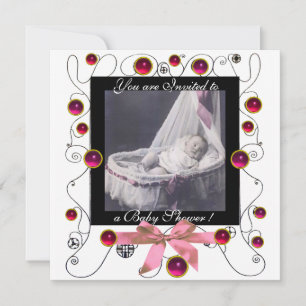 Invitation Baby shower FANCY SWIRLS MONOGRAMME, modèle photo