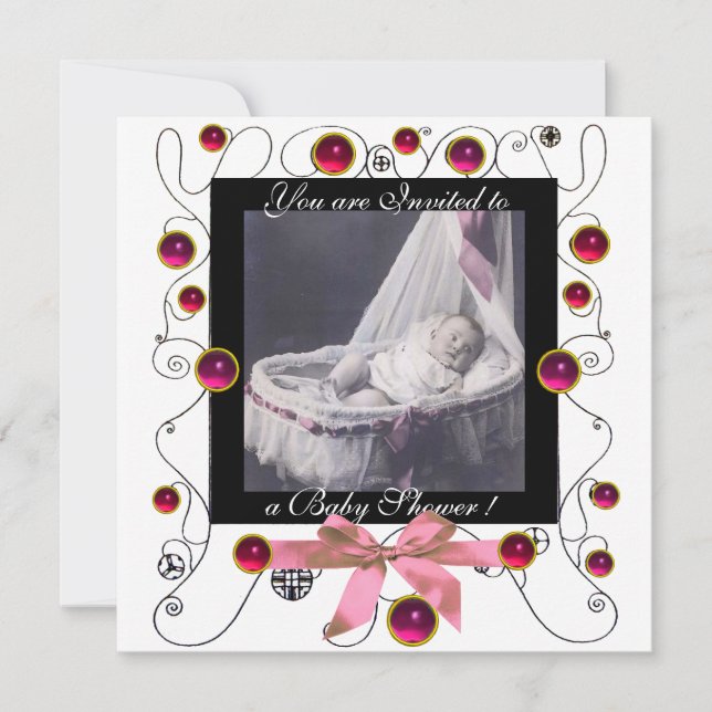 Invitation Baby shower FANCY SWIRLS MONOGRAMME, modèle photo (Devant)