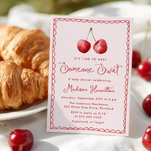 Invitation Baby Shower Fantaisiste à l'Aquarelle Cerise