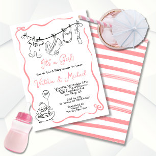 Invitation Baby shower fantaisiste à main