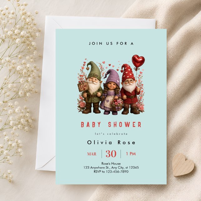 Invitation Baby-Shower Fantaisiste avec Gnome (Créateur téléchargé)