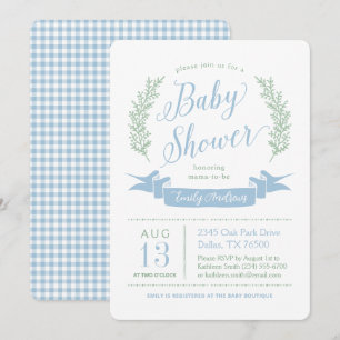 Invitation Baby Shower Fantaisiste Bleu et Vert Cottage