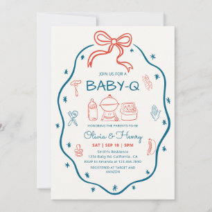 Invitation Baby Shower Fantaisiste Dessiné à la Main Rouge & 