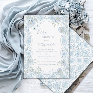 Invitation Baby Shower Fantaisiste Fleurs Bleues 