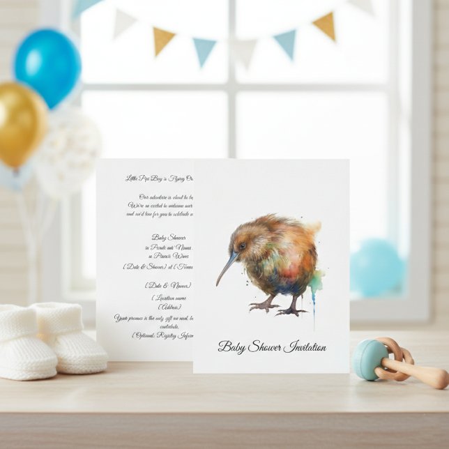 Invitation Baby Shower Fantaisiste Oiseau Kiwi | Sweet Pipi (Créateur téléchargé)