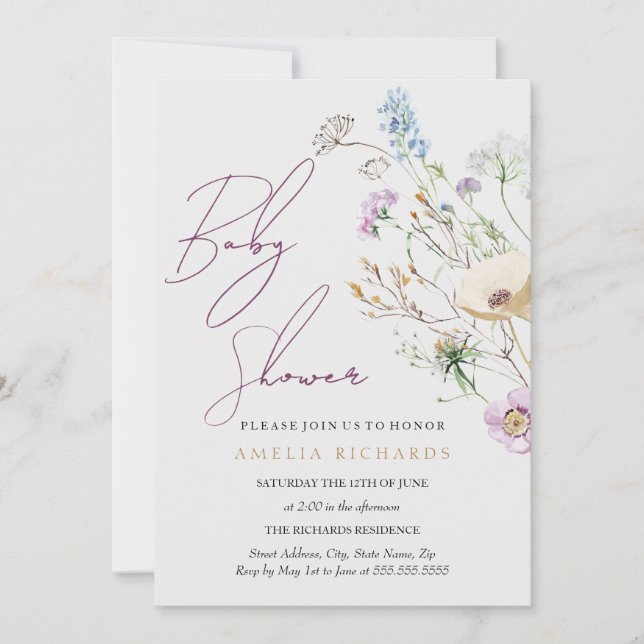 Invitation Baby Shower fantaisiste Wildflower (Devant)