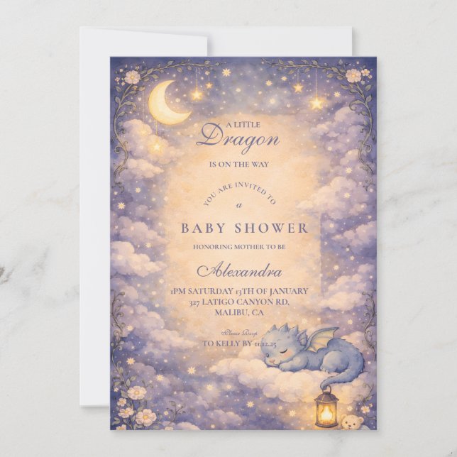 Invitation Baby Shower Fantastique sur le thème du Dragon Cap (Devant)