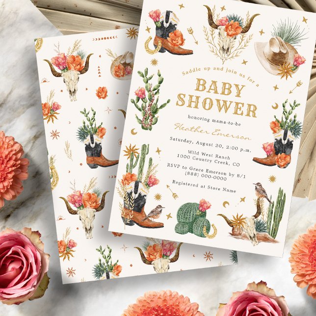 Invitation Baby Shower Far West (Watercolor Boho Wild West Baby Shower Invitation
)