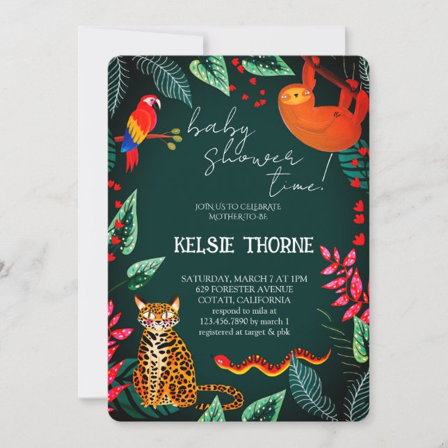 Invitation Baby Shower Faune de la Jungle (Devant)