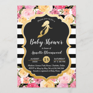 Invitation Baby shower Faux Gold Foil Mermaid Floral