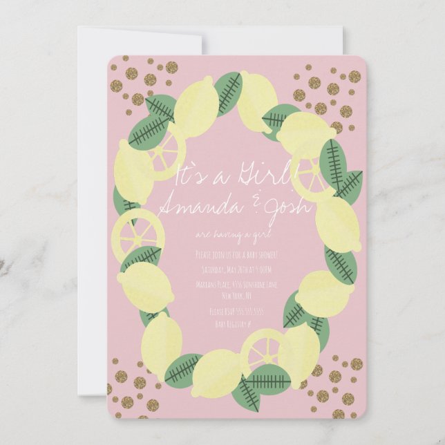 Invitation Baby Shower Faux Paillettes Citron Moderne (Devant)