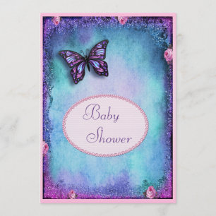 Invitation Baby shower Faux Parties scintillant, Papillon, Ro